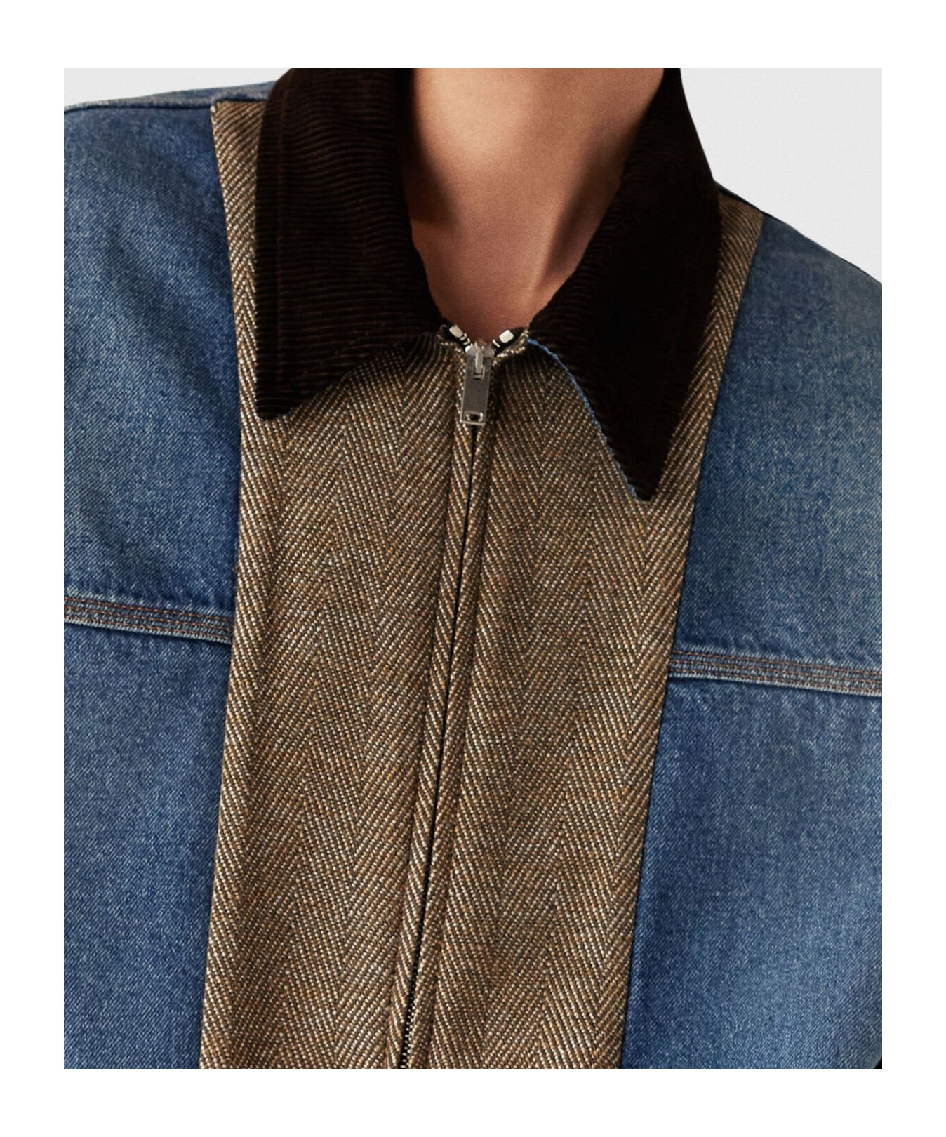 Stella Mccartney Oversized Tweed-paneled Denim Jacket In Blue