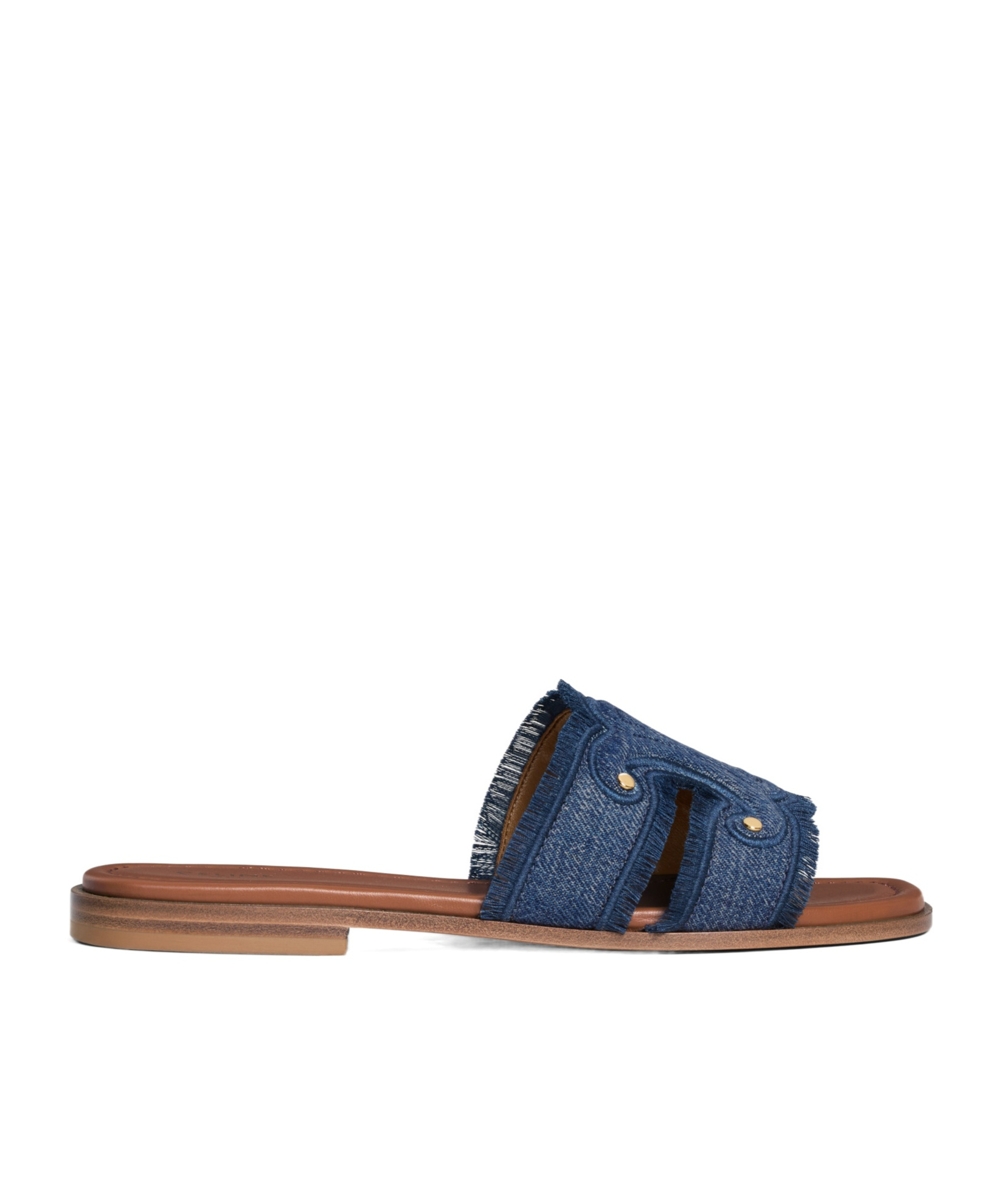 Celine Marina Fringed Mule In Denim In Blue