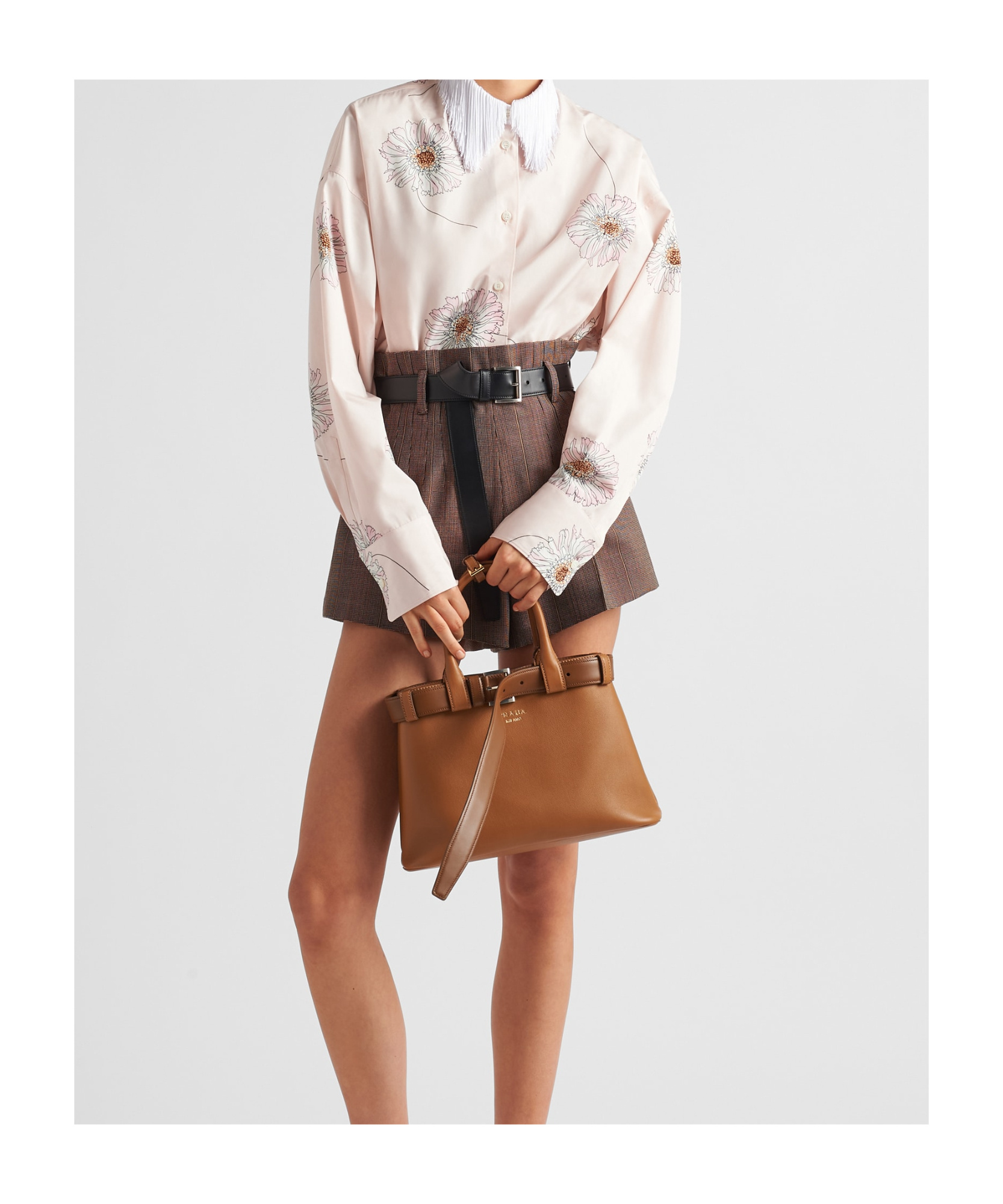 Prada Medium Logo Leather Top Handle Bag In Brown