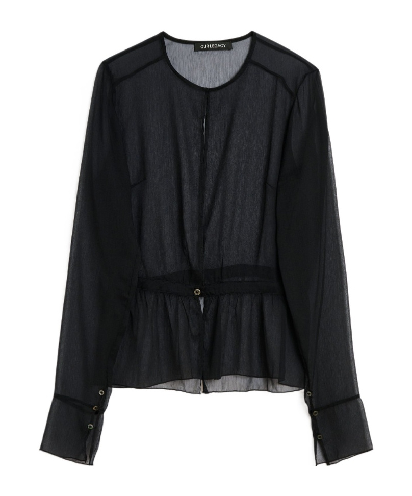 Our Legacy Sheer Lightweight Blouse With Cinched Waist In Black
