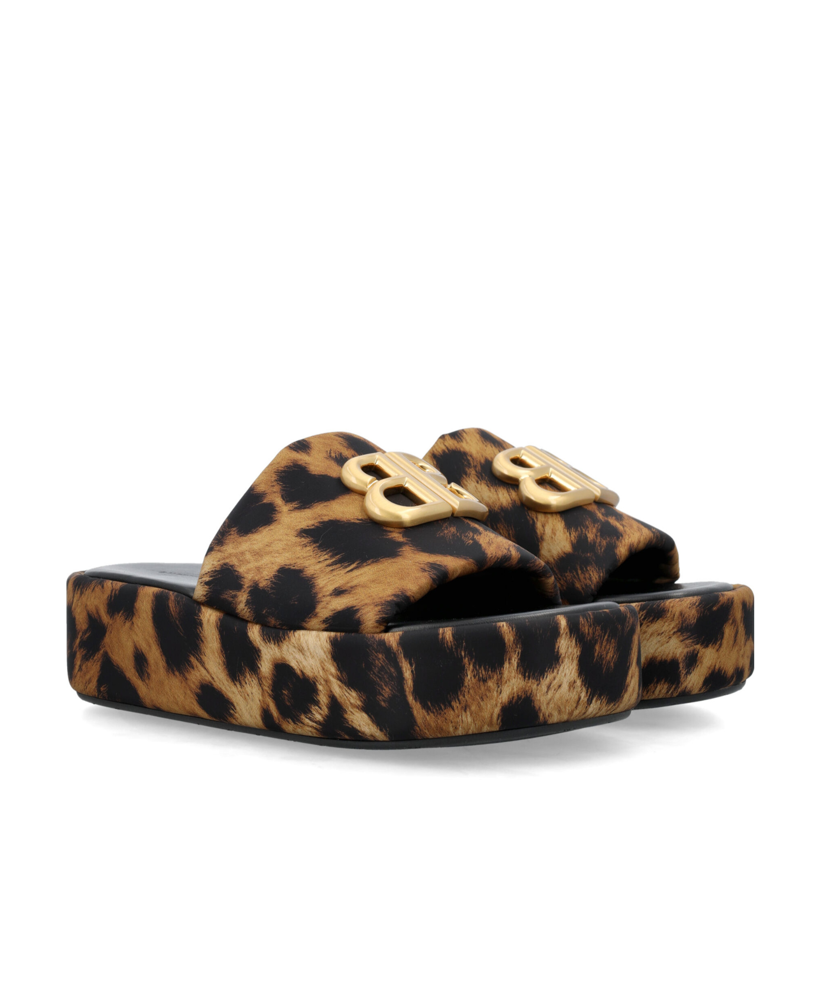 Balenciaga Rise Bb Leopard Flatform Sandals In Black