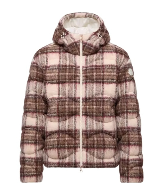 Moncler Cervi Wool Blend Hooded Short Down Jacket In Brown