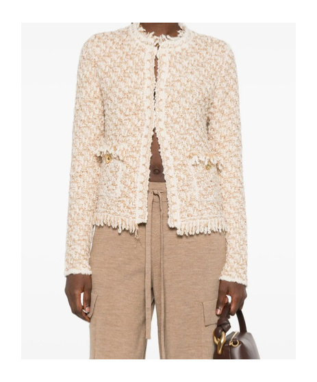 Fabiana Filippi Textured Wool Blend Long Sleeve Jacket In Neutral