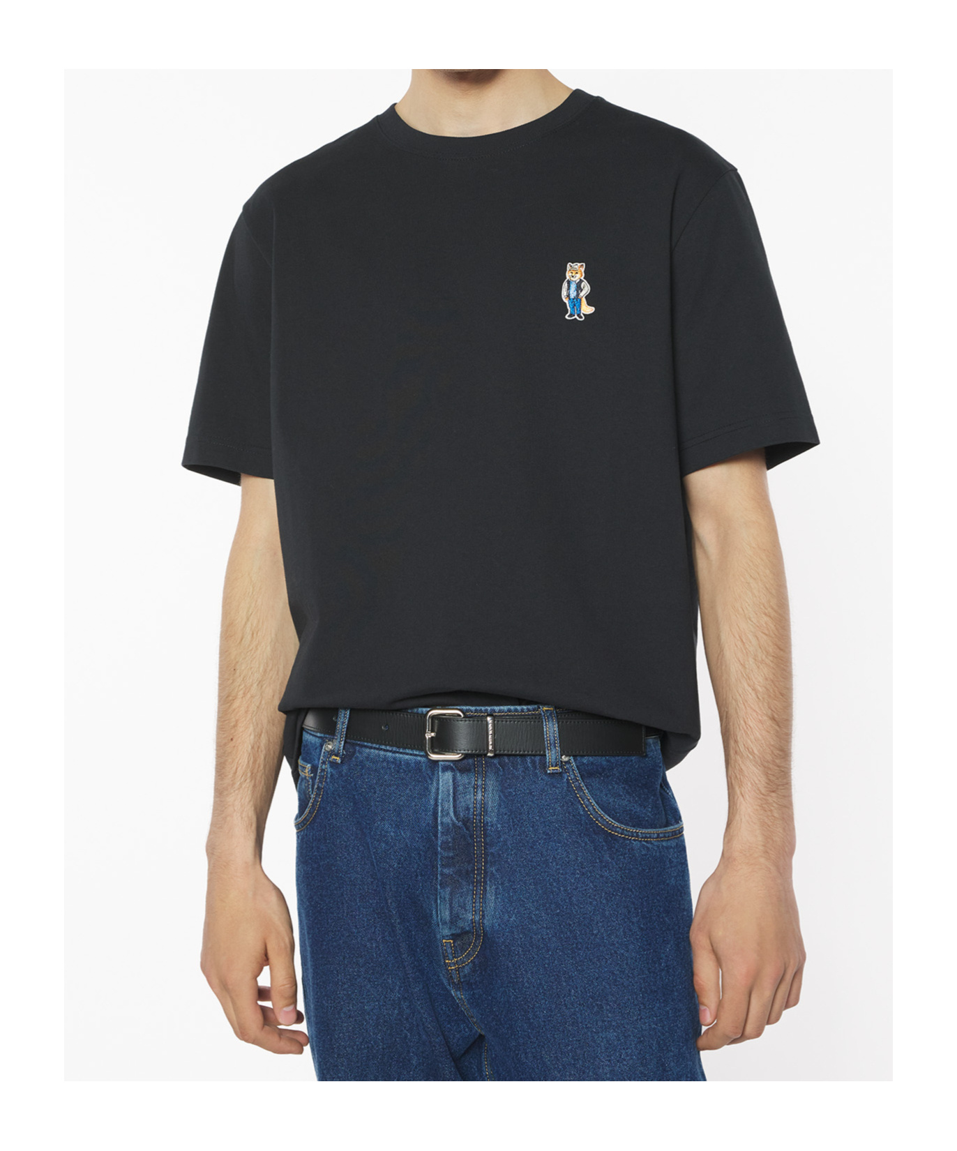 Maison Kitsuné Dressed Fox Embroidered Cotton T-shirt In Black