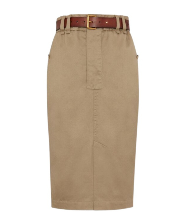 Saint Laurent Jupe Saharienne Gabardine De Coton Mercerisee In Nude
