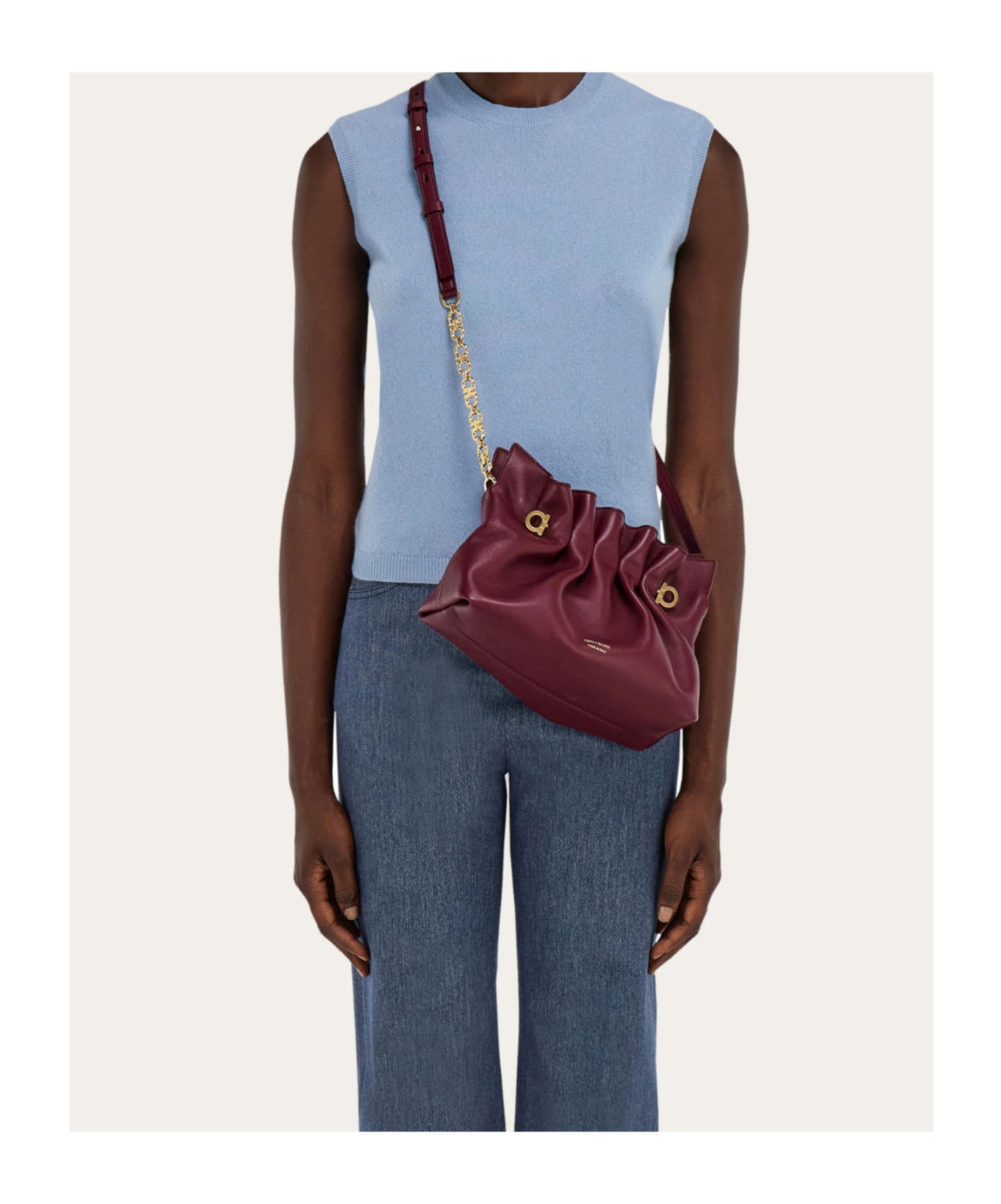 Ferragamo Small Double-gancini Gathered Shoulder Bag In Purple