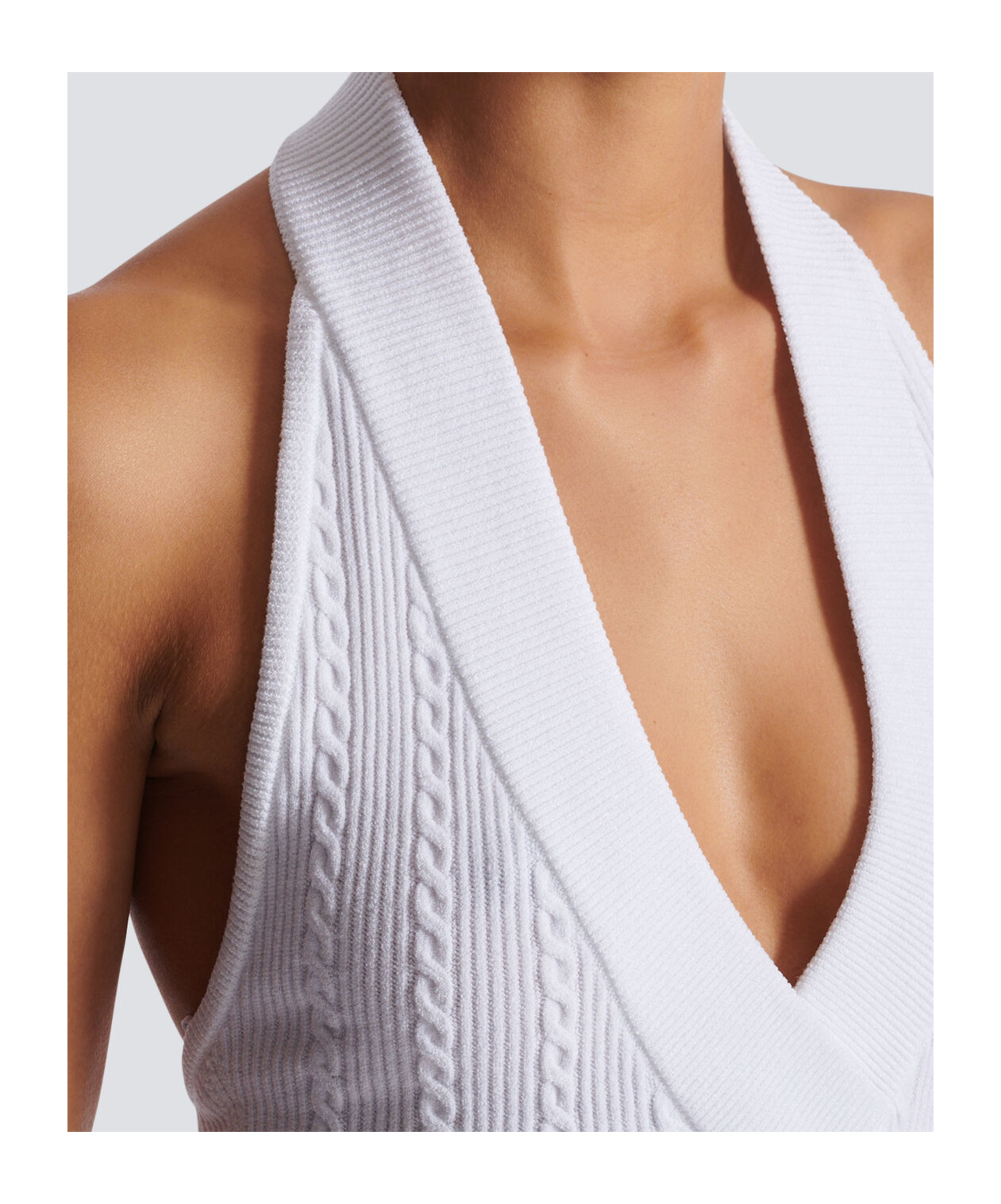 Balmain Cable-knit Halterneck Top In White