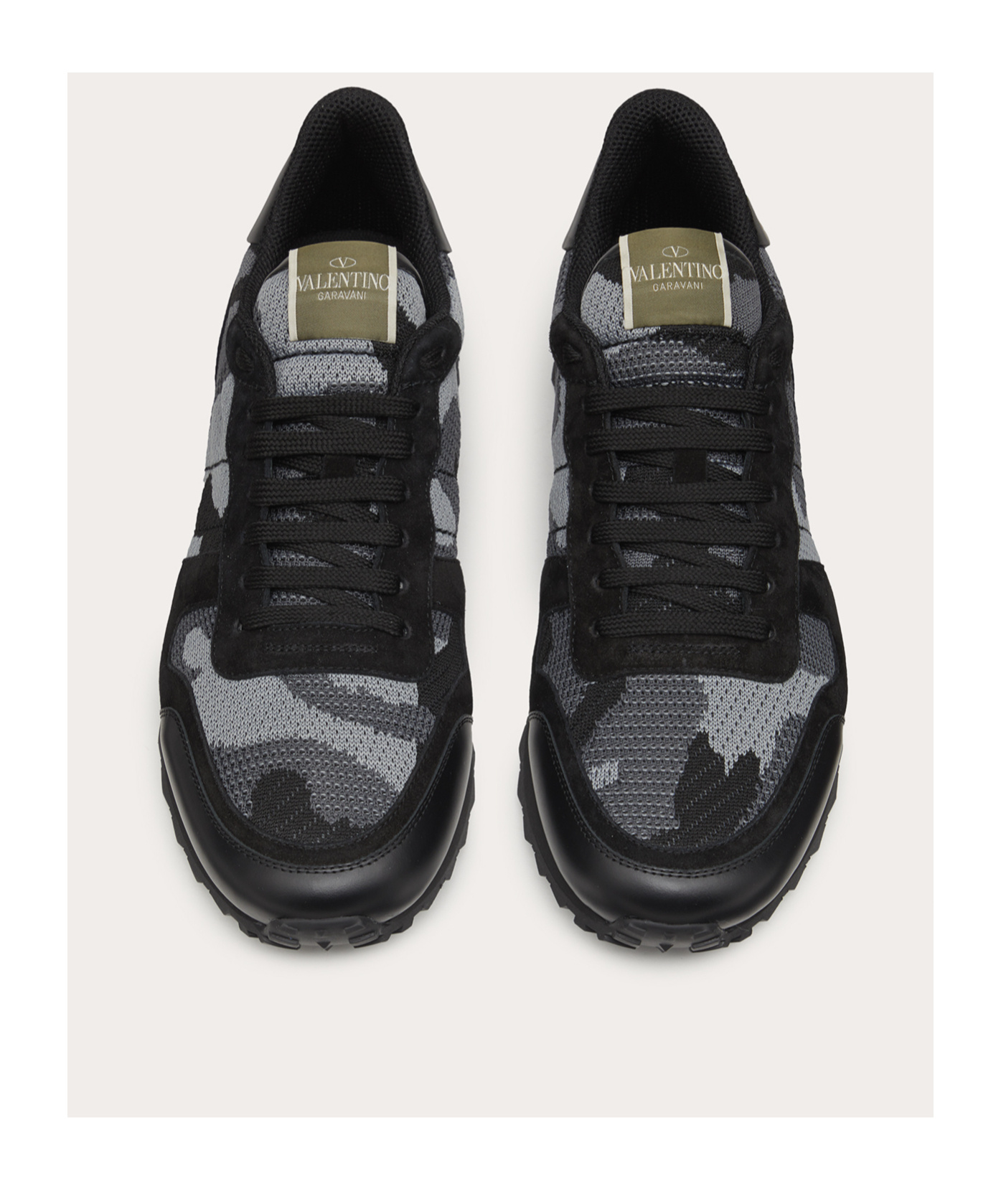 Valentino Garavani Mans Rockrunner Camouflage Noir Leather And Fabric Sneakers In Black
