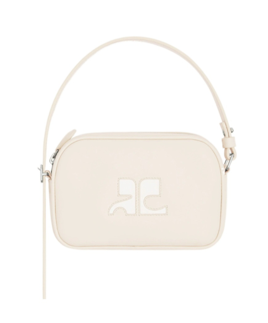 Courrèges Camera Logo-embroidered Leather Shoulder Bag In White