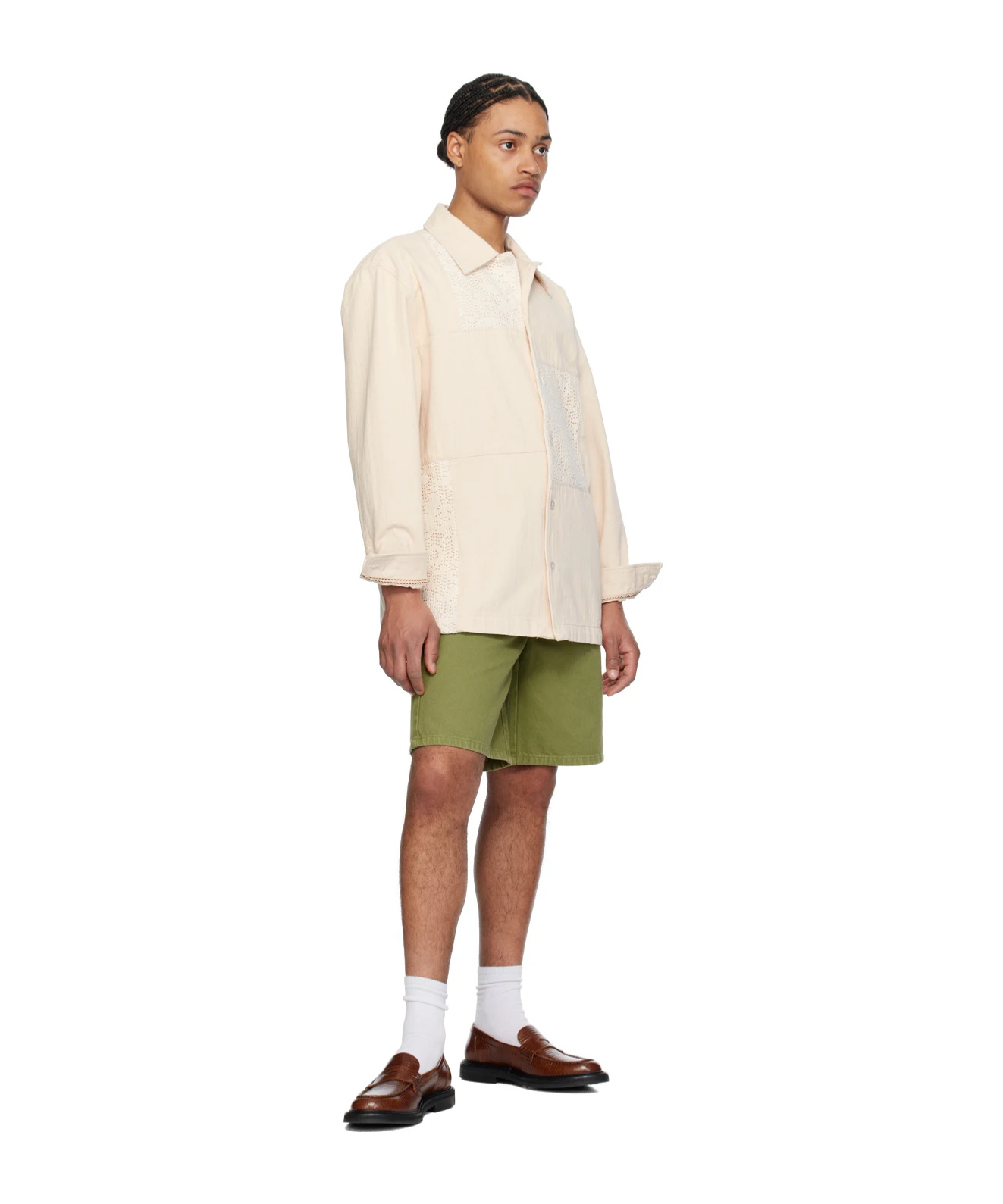Drôle De Monsieur Herringbone Long-sleeved Shirt In White