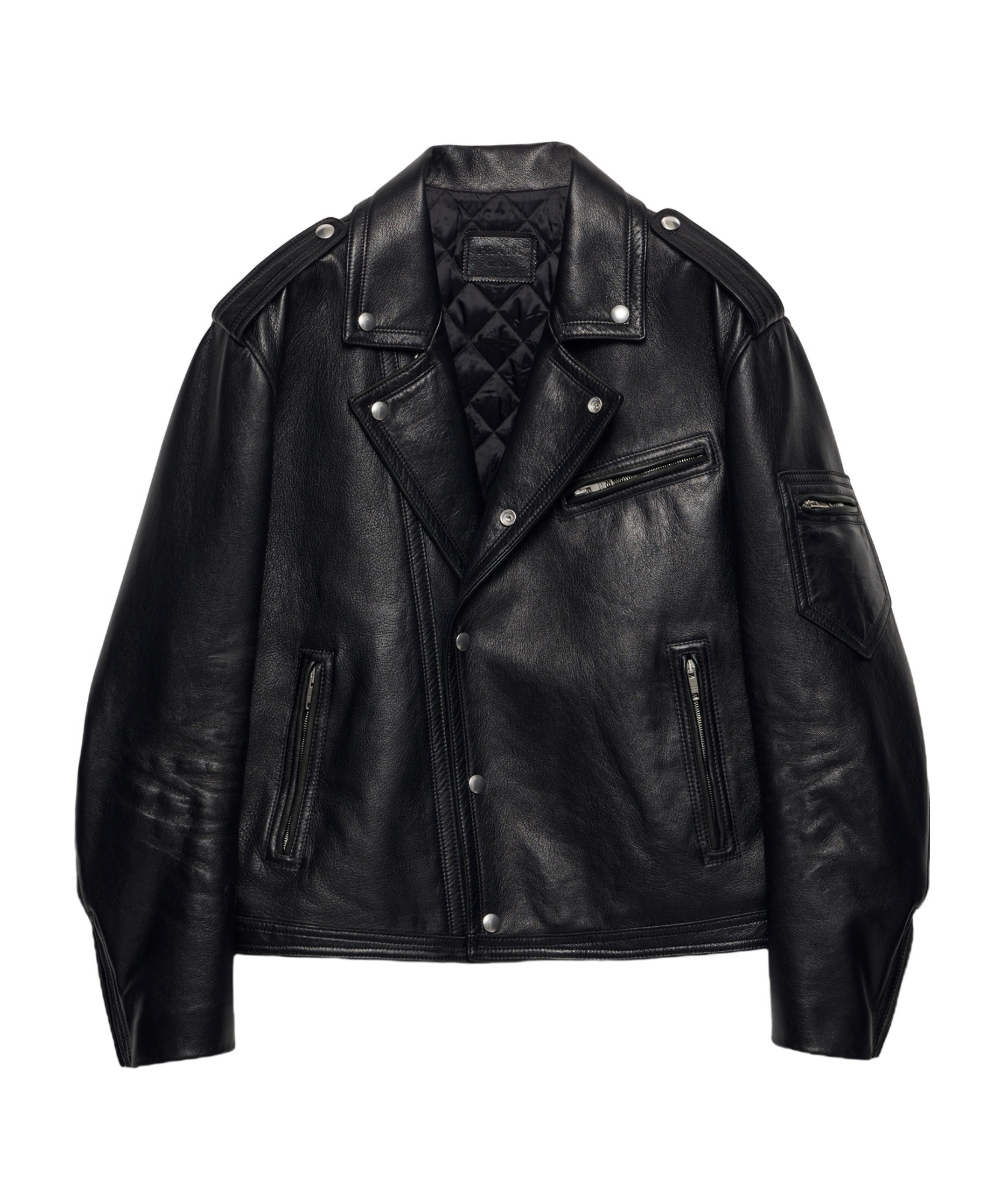 Prada Womens Black Vintage-treated Leather Biker Jacket In Black