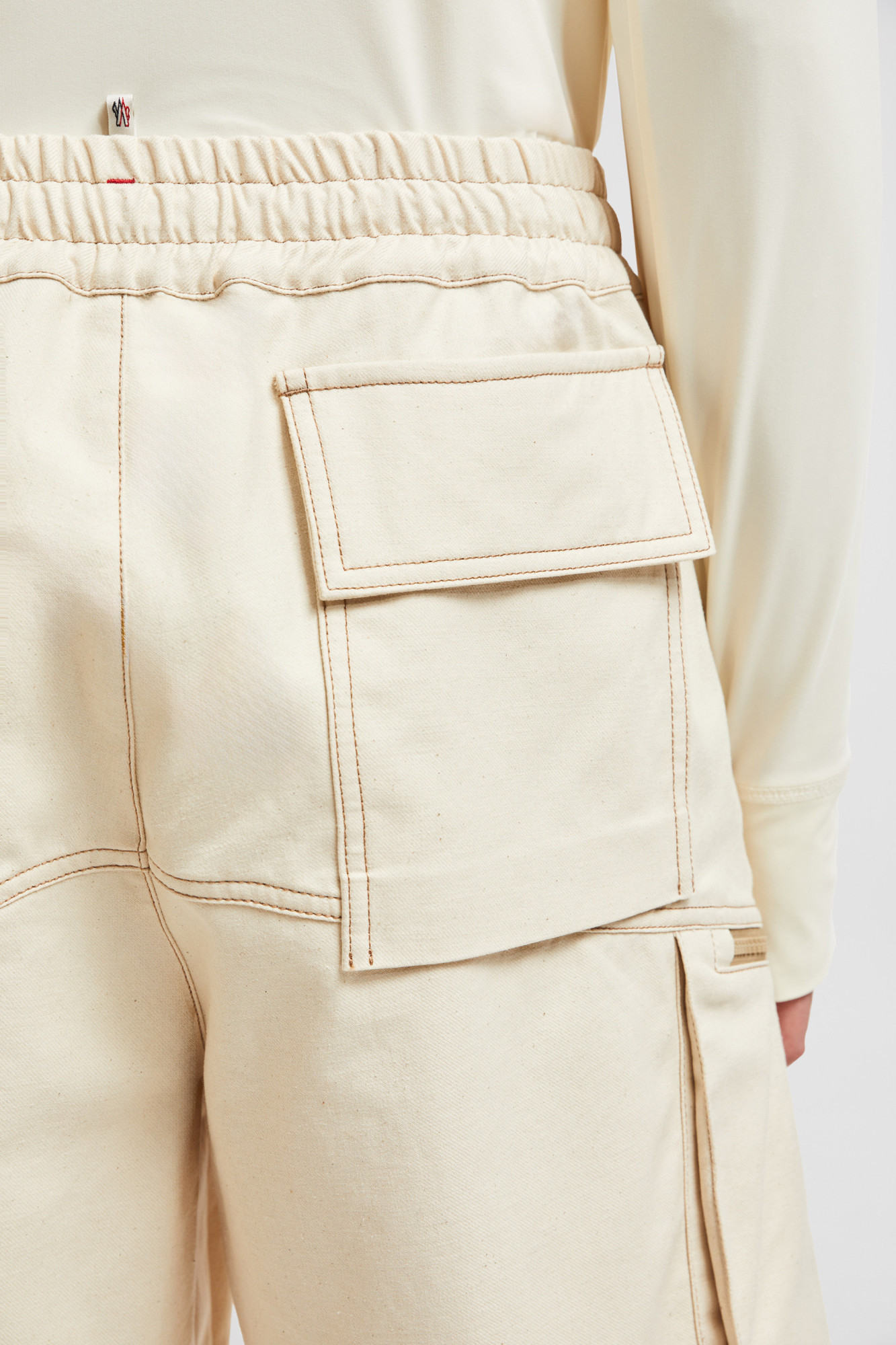 Moncler Cotton Drill Cargo Shorts Beige In Nude