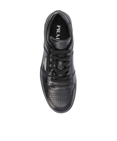 Prada Side Triangular Logo Low-cut Laced Casual Sneakers In Black