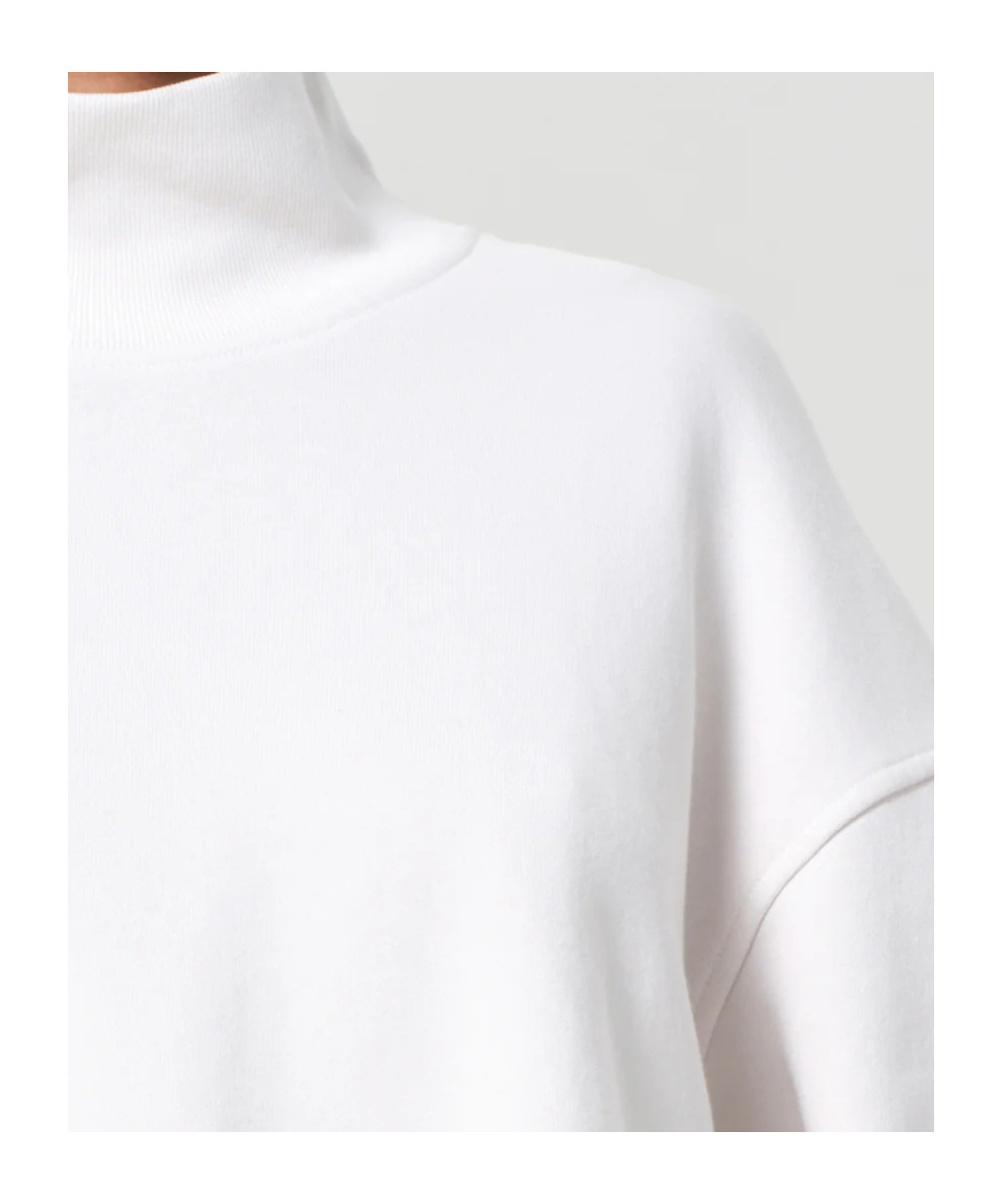 Agolde Isra Mock Neck Fleece Cotton Pullover In White