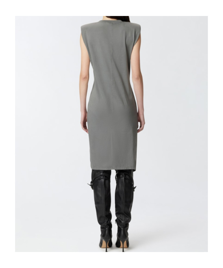 Pinko Knitted Midi Dress With Padded Shoulders In Gray