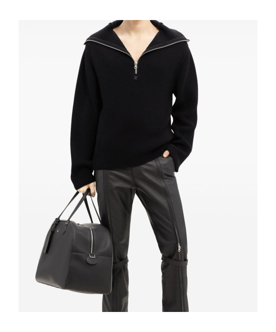 Courrèges Crewneck Wool Sweater V-neck In Black