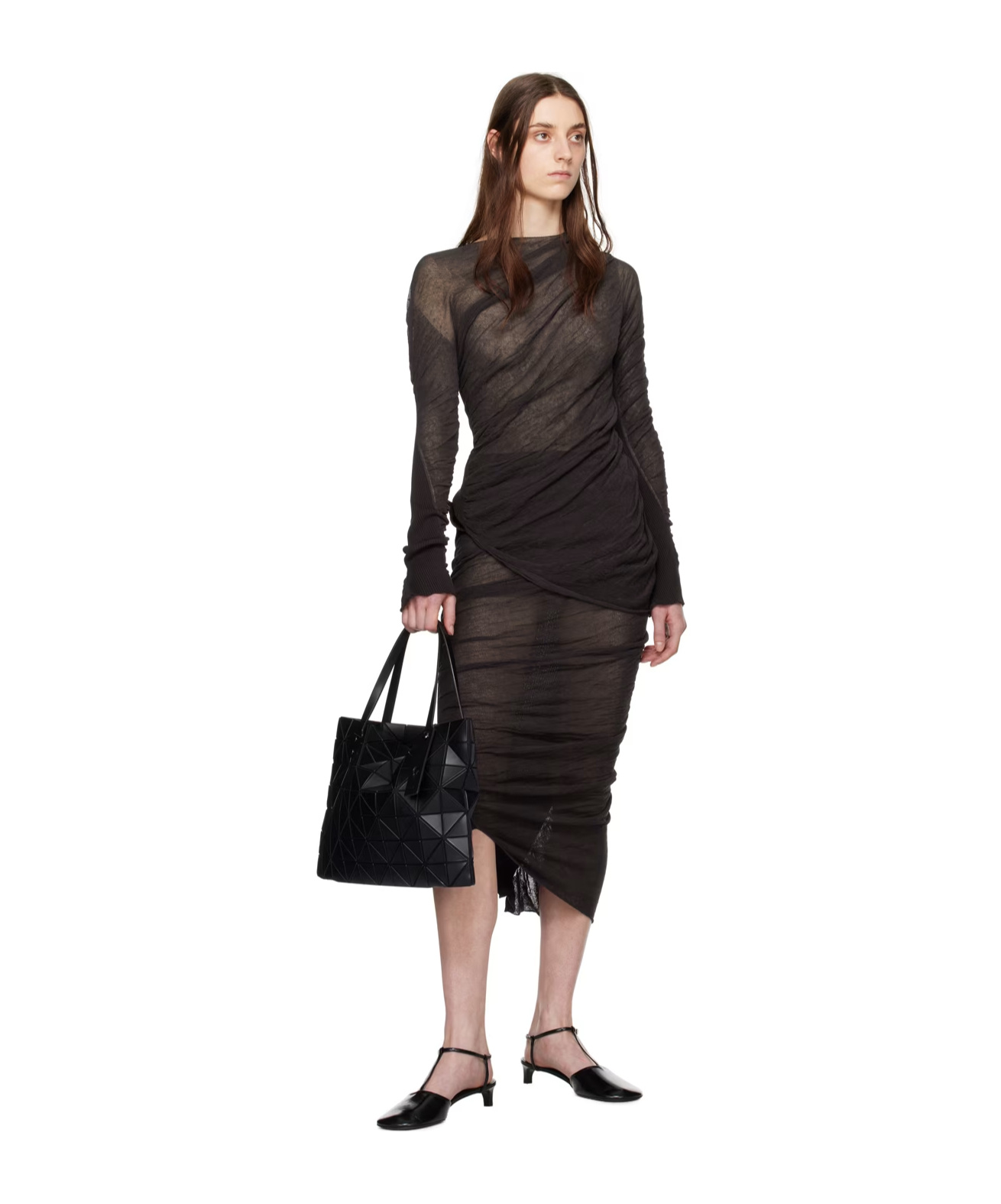Issey Miyake Ribbed-knit Midi Skirt In Black