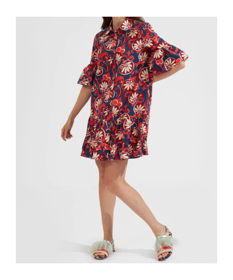 La Doublej Choux Floral-print Cotton Shirtdress In Red