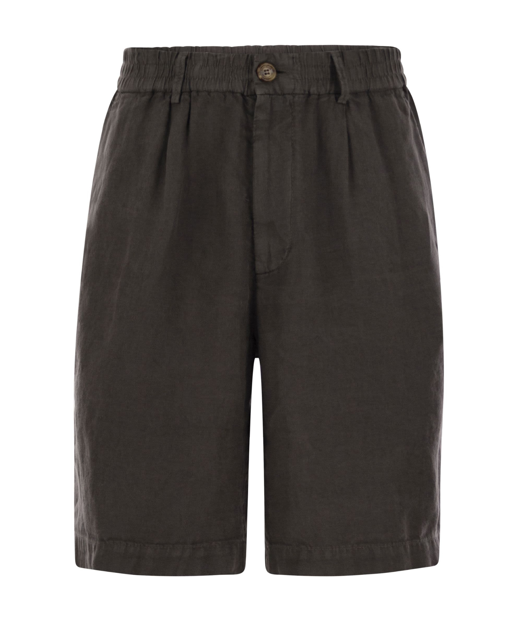 Brunello Cucinelli Bermuda Shorts In Light Délavé Linen Canvas In Black