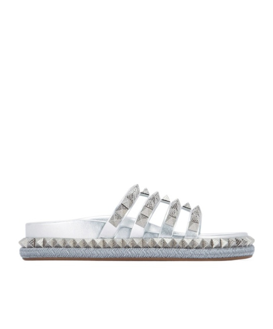 Christian Louboutin Round-toe Flat Sandals In Gray