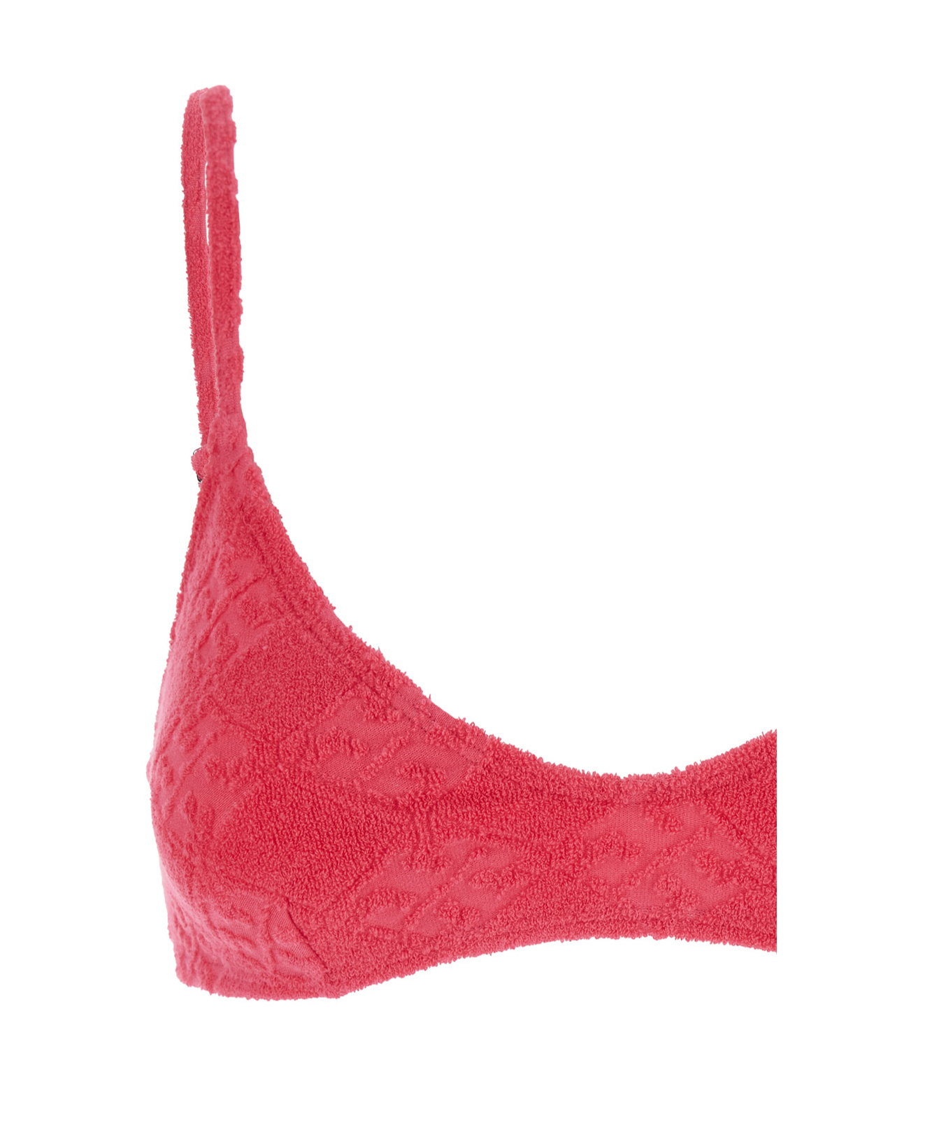 Tory Burch Terry Pink Bikini Top With Adjustable Spaghetti Straps And All-over Logo Embroidery In Cotton Blend In Red