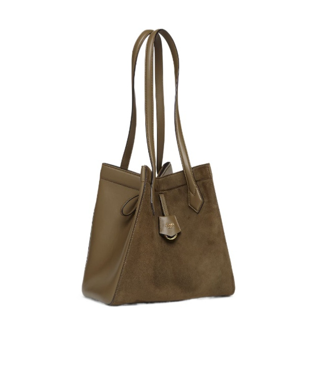 Shop Fendi Transformable Dark Green And Leather Bag
