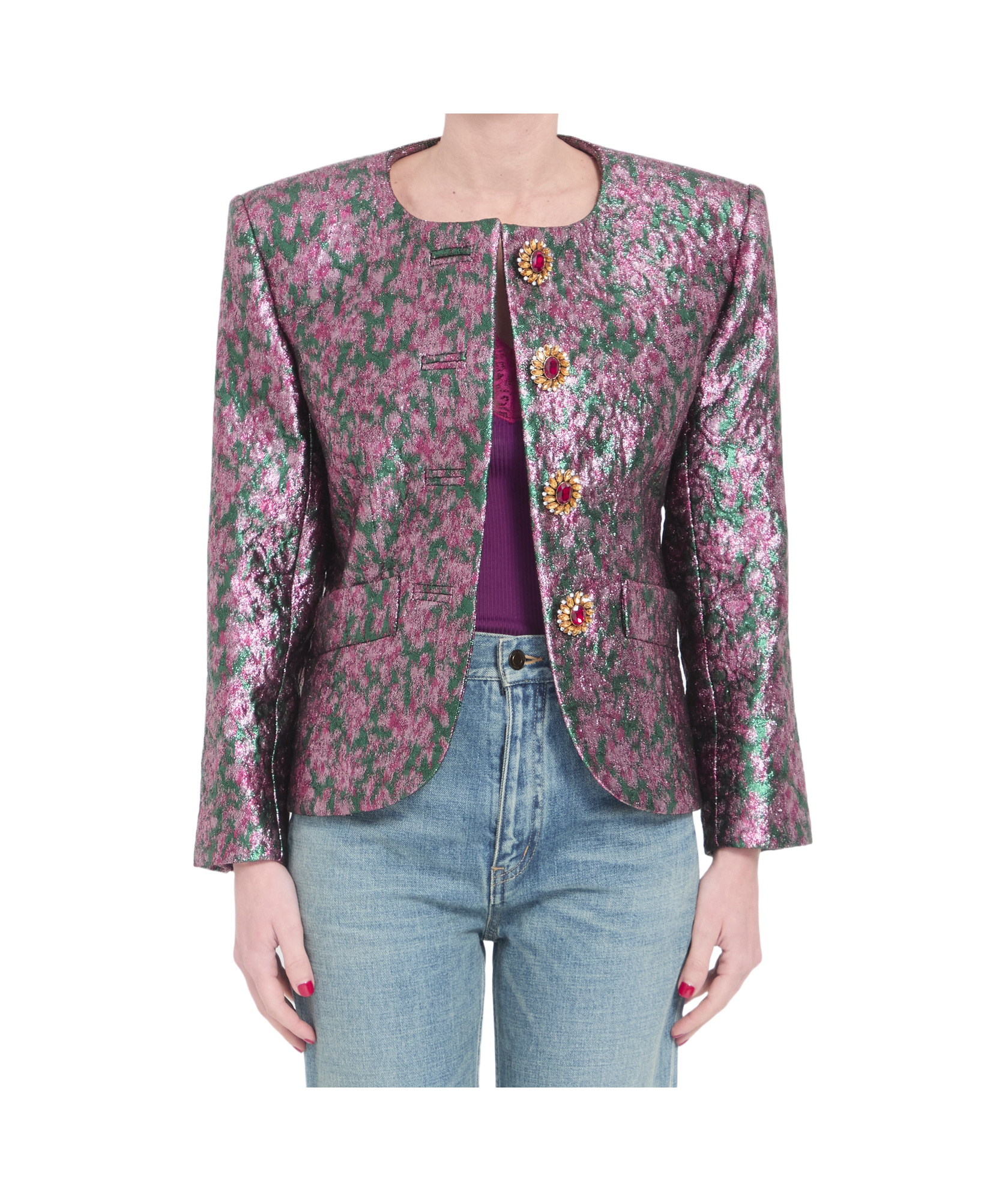 Saint Laurent Embellished Brocade Jacket In Multicolor