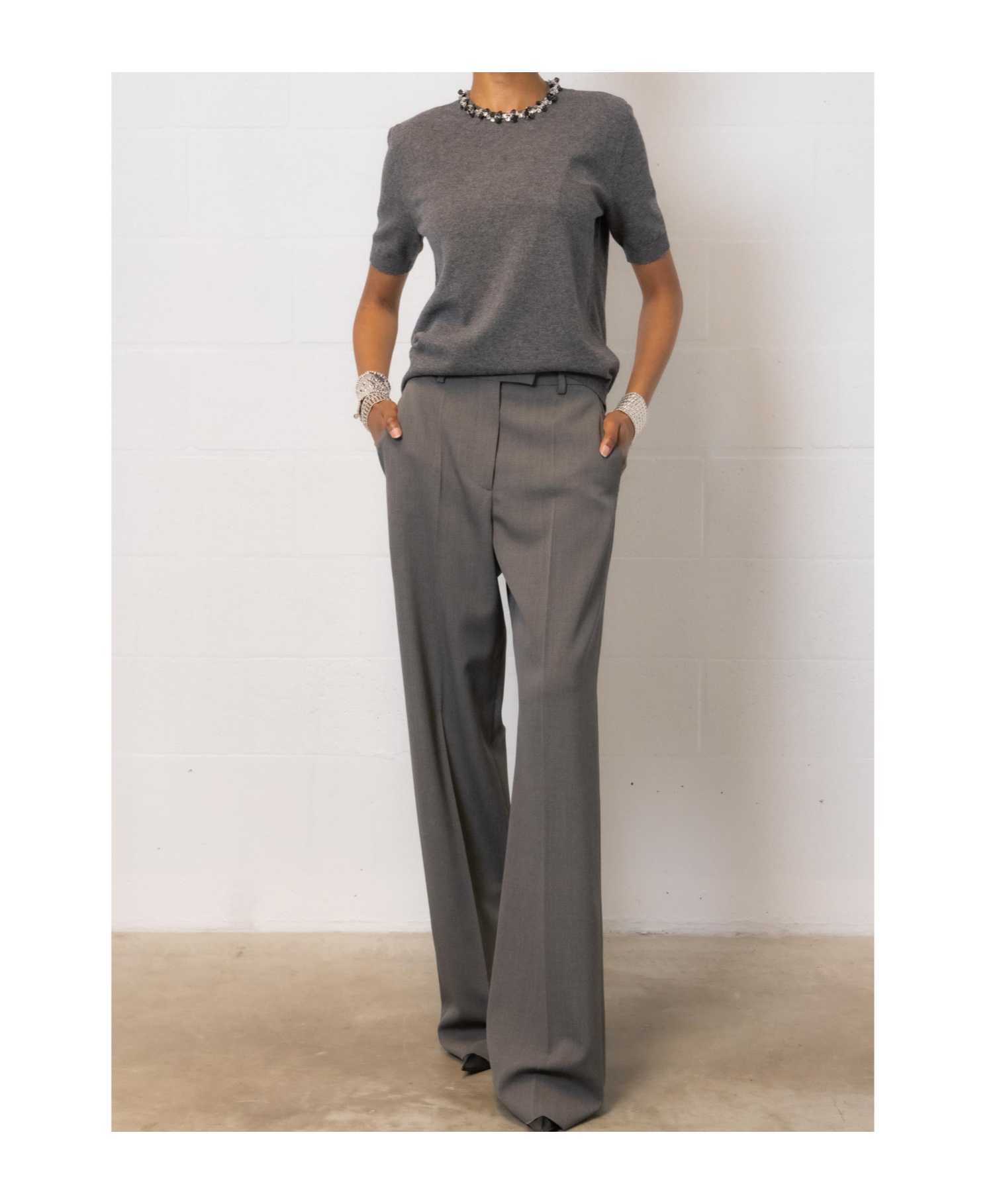 Valentino Wool Knit Sweater With Embroidered Neckline In Black