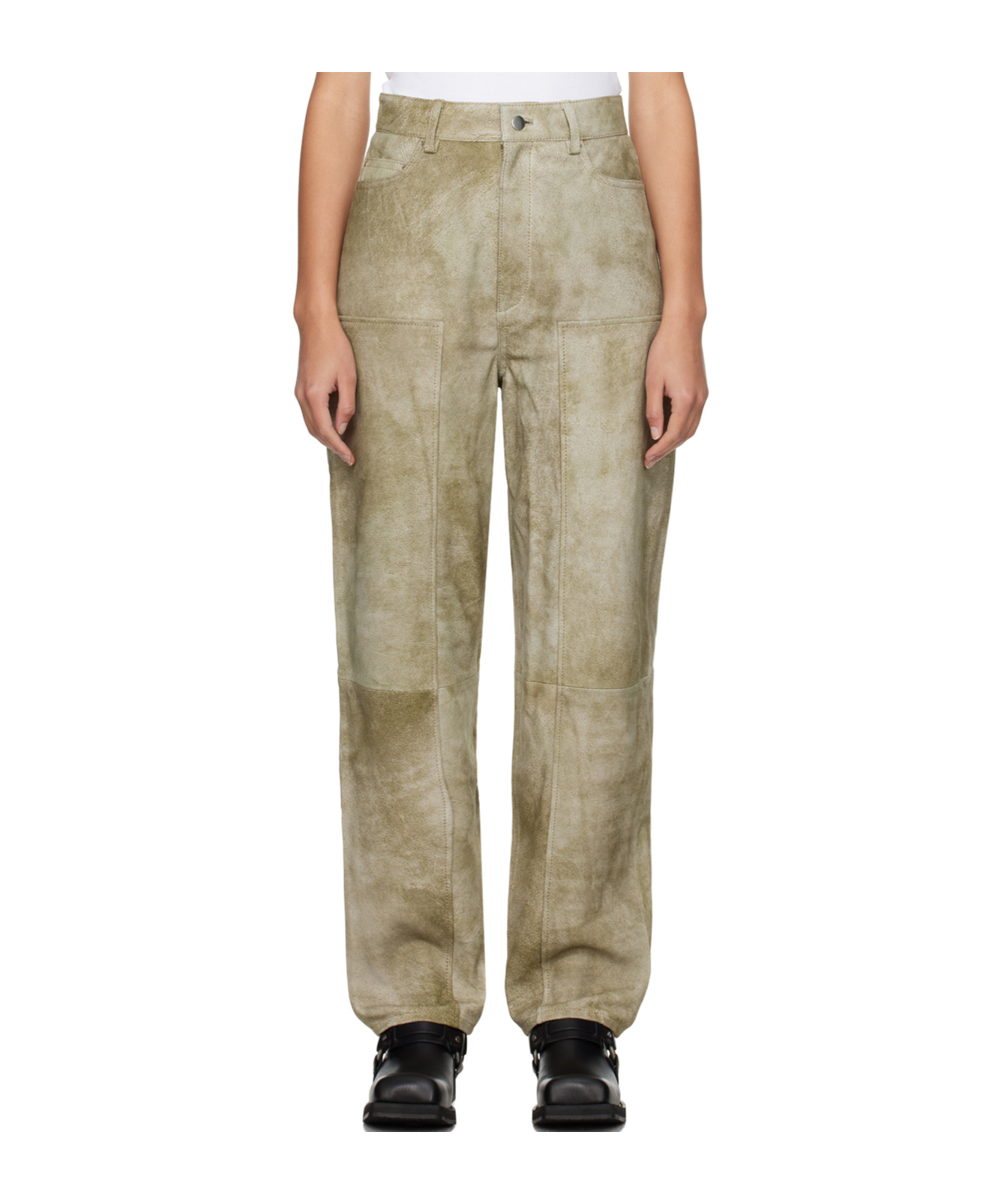 Remain Birger Christensen Relaxed-fit Leather Casual Pants In Green