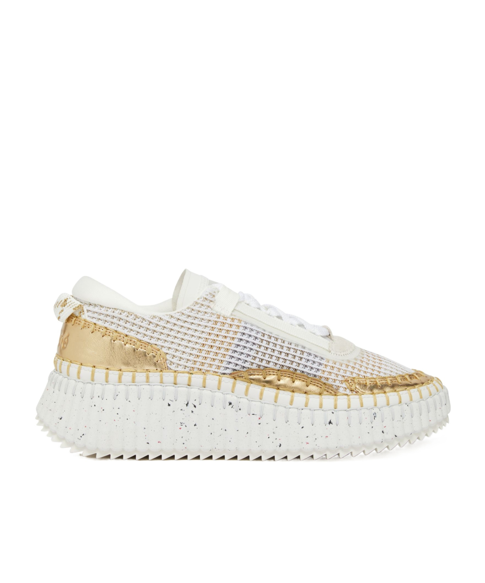 Chloé Nama Embroidered Metallic Leather And Mesh Sneakers In White
