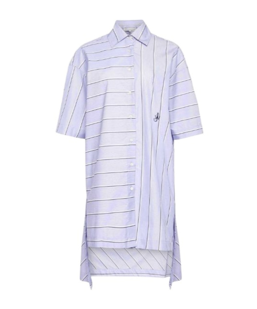 Jw Anderson J. W. Anderson Patchwork Cotton Shirt Dress With Asymmetric Hem In White