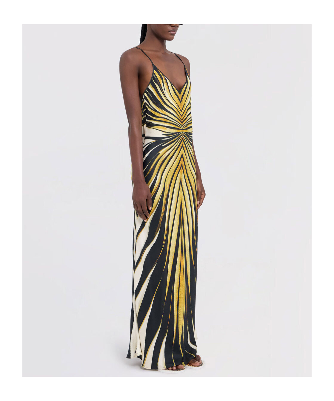 Roberto Cavalli Multicolor Silk Dress With Dynamic Stripes And V-cut Back In Multicolor
