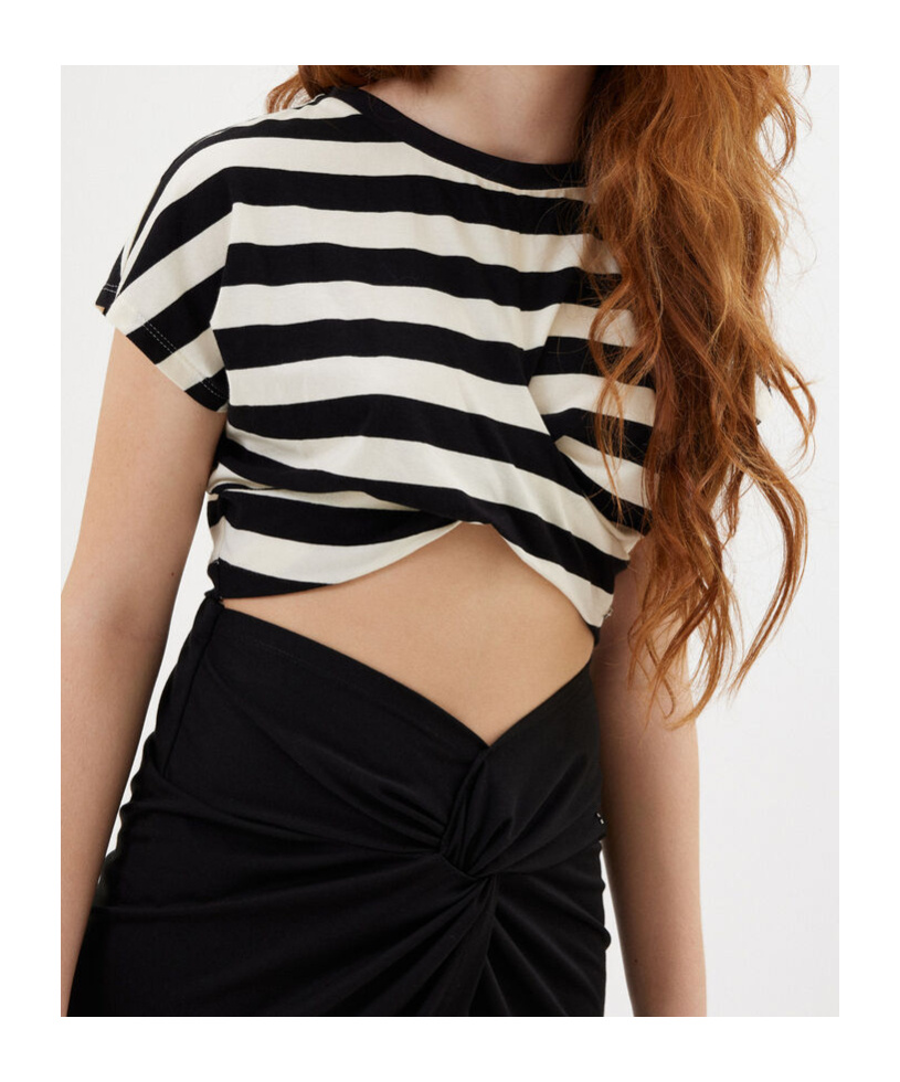 Monnalisa Striped T-shirt In Black