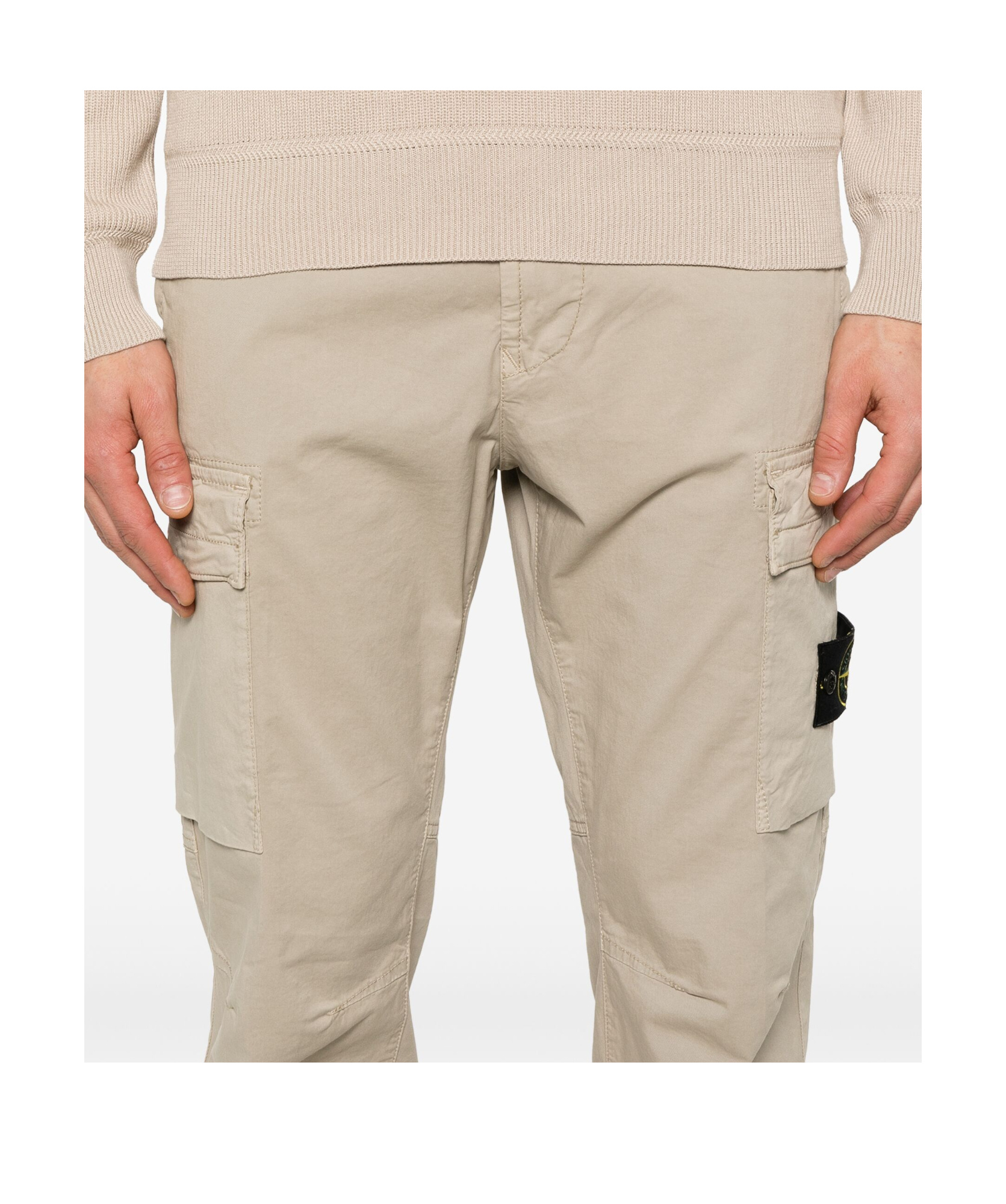 Stone Island Compass-badge Tapered Trousers In Nude