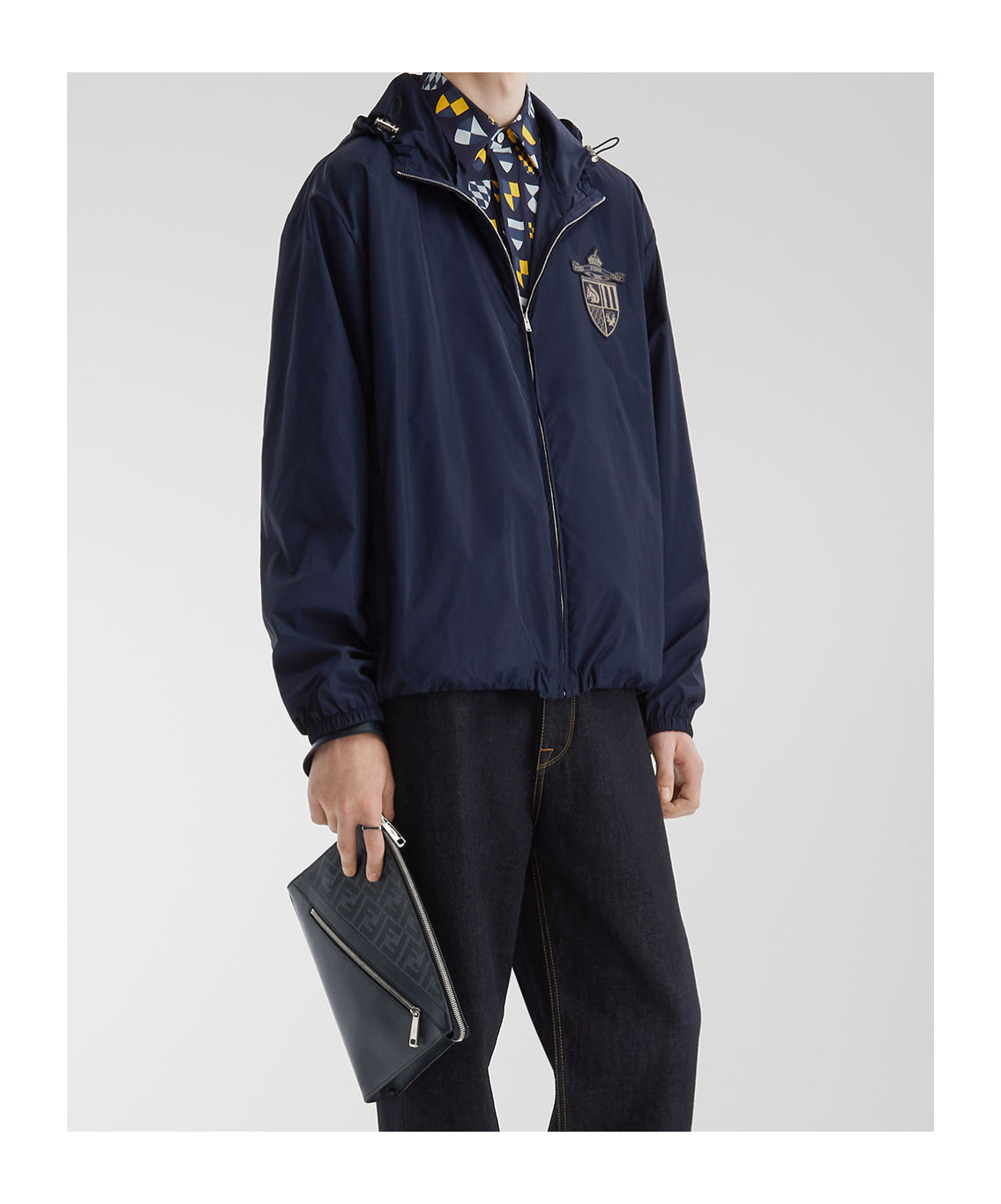 Fendi Long-sleeved Hooded Jacket In Blue