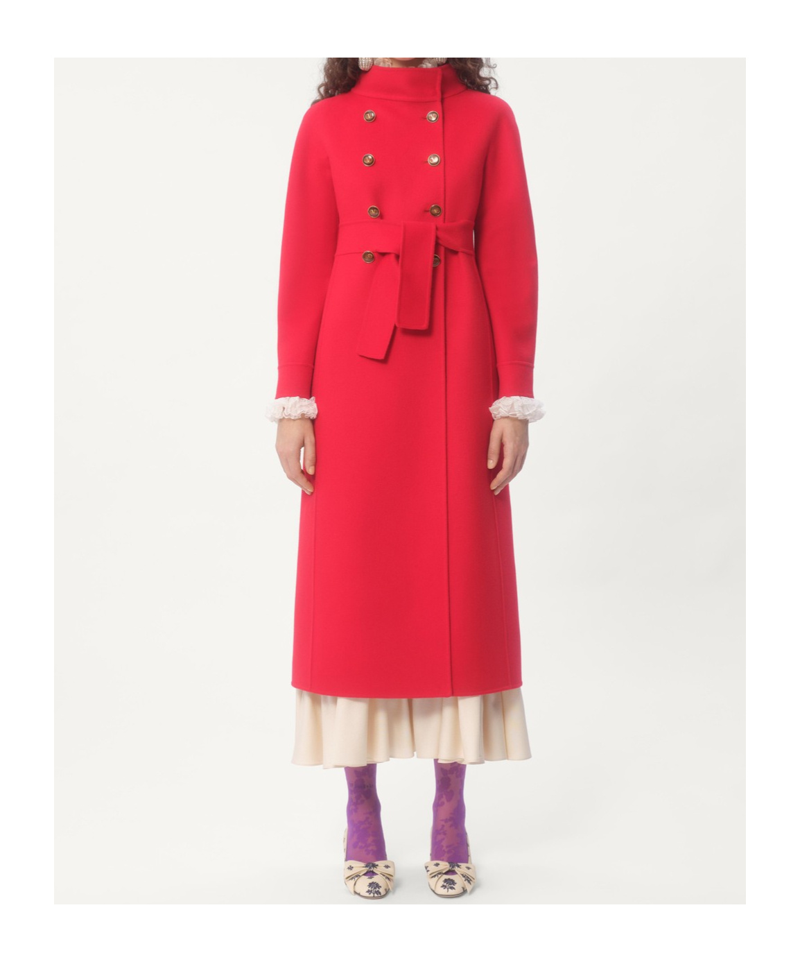Valentino High-neck Double-breast Belted Wool Cashmere Coat In Red