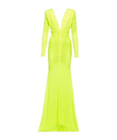 Alex Perry Ruched Satin Gown In Green