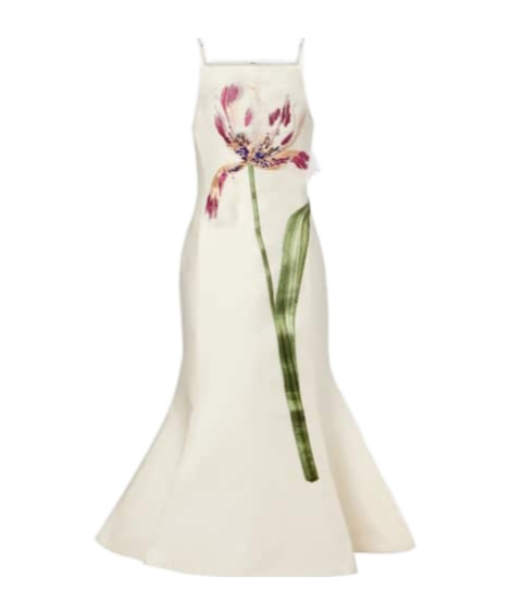 Leo Regina Floral Wool And Silk Midi Dress In White