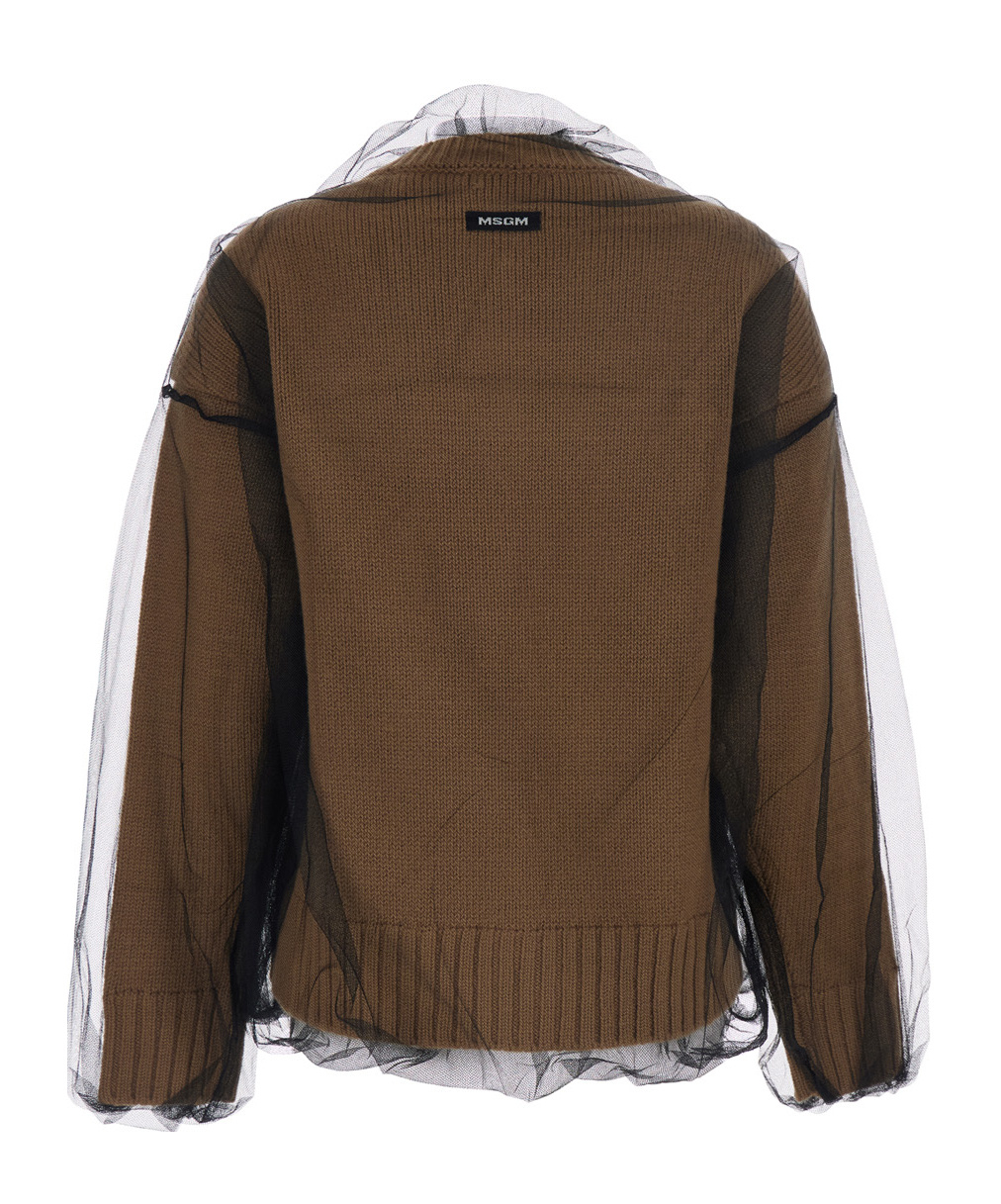 Msgm Sheer Layered Knitted Cardigan In Brown