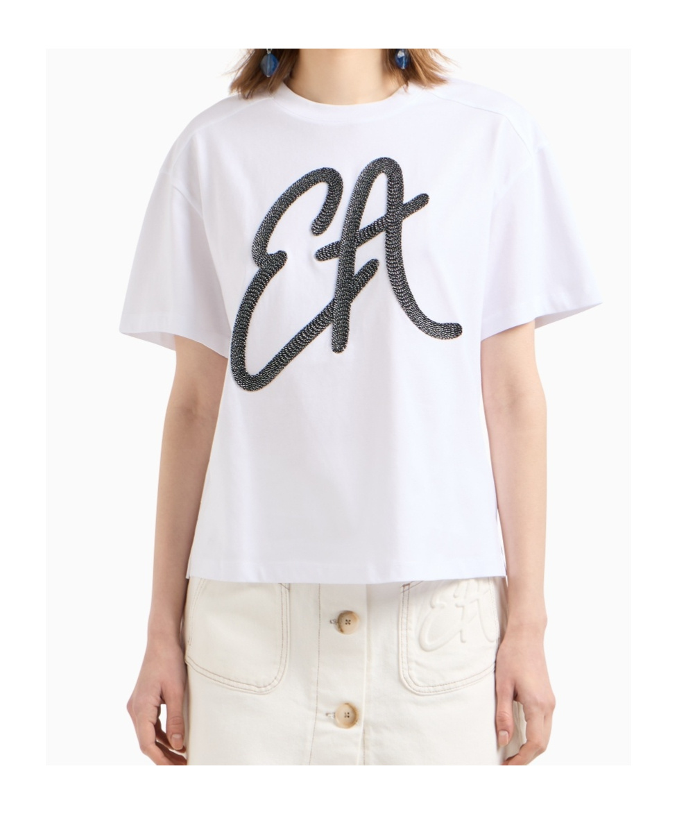 EMPORIO ARMANI LUREX-LOGO COTTON T-SHIRT