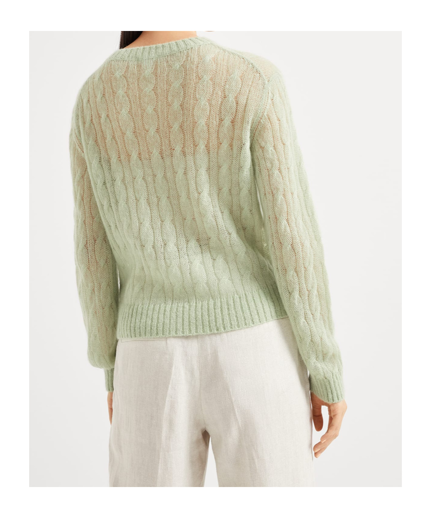 Brunello Cucinelli Mohair-blend Cable-knit Sweater In White