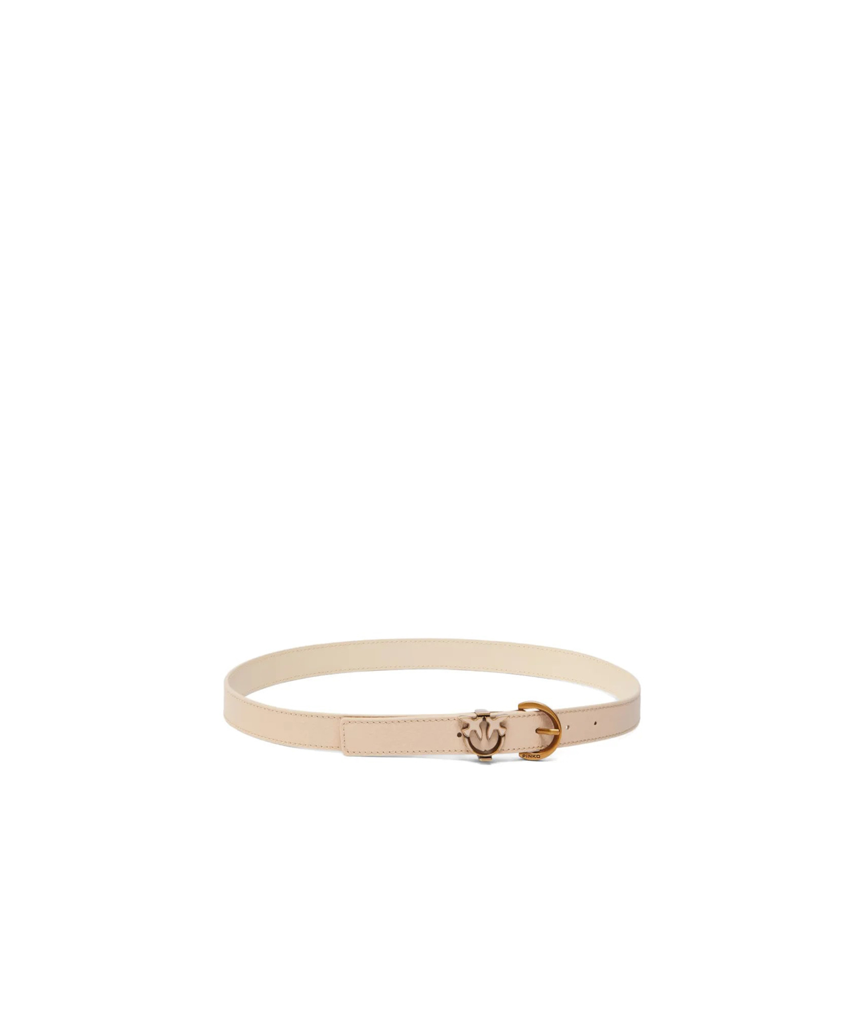 Shop Pinko Tumbled Leather Belt With Love Birds Detail In Nude