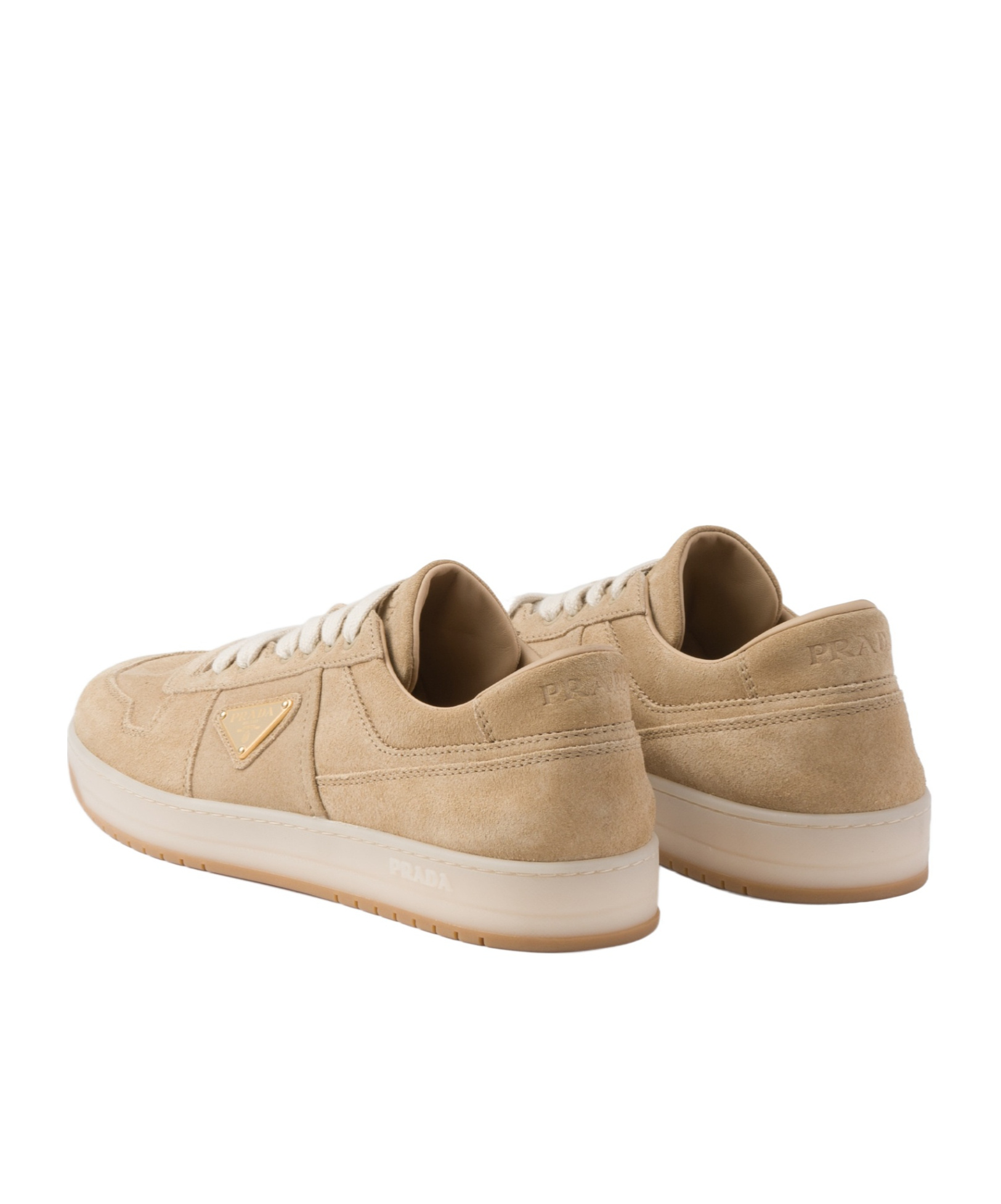 Prada Mens Neutral Downtown Logo-plaque Suede Low-top Trainers Eur 42 / 8 Uk In Brown