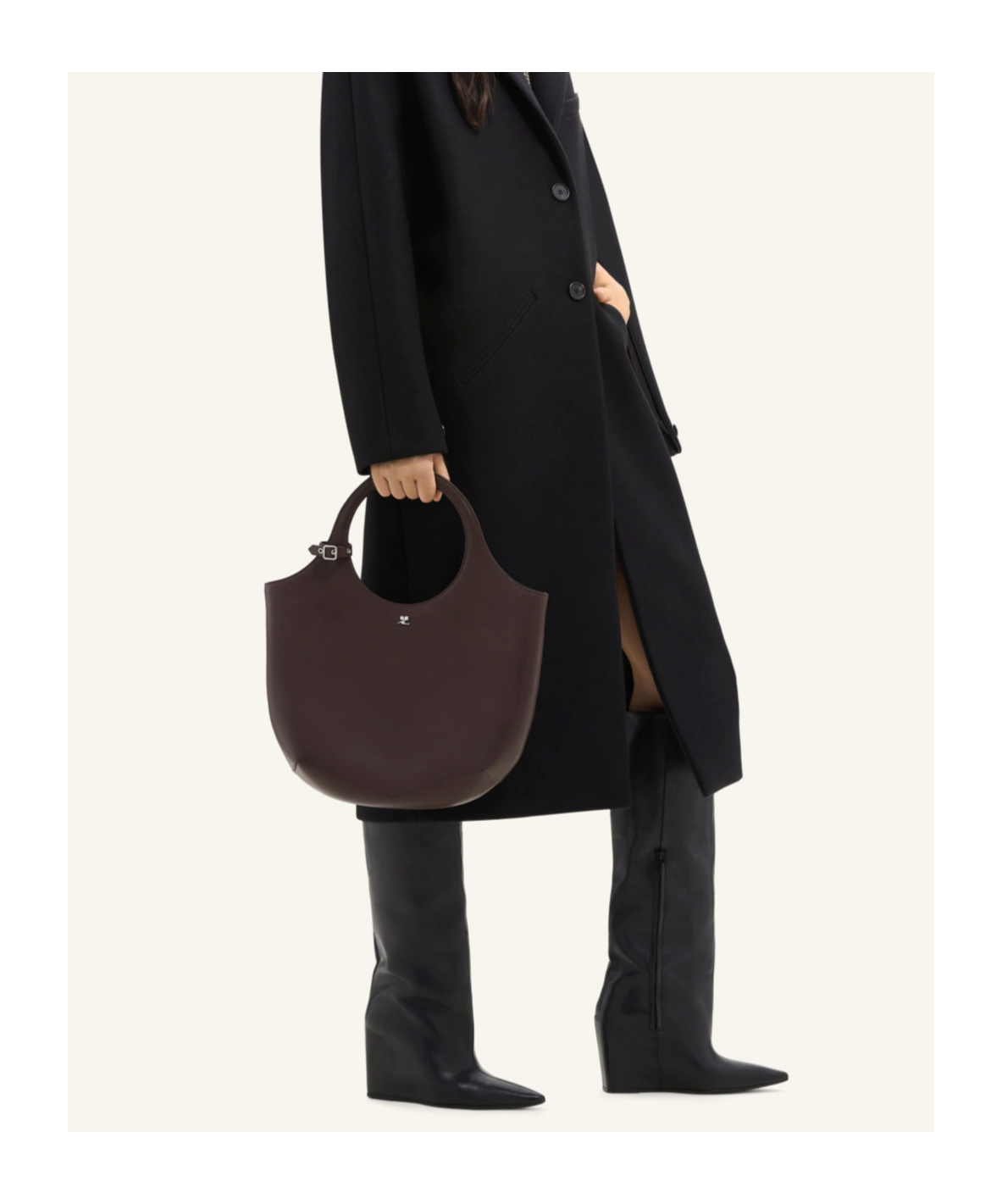 Courrèges Medium Holy Leather Tote Bag In Brown