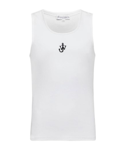 Jw Anderson White Sleeveless Top With Logo Embroidery On The Front In White