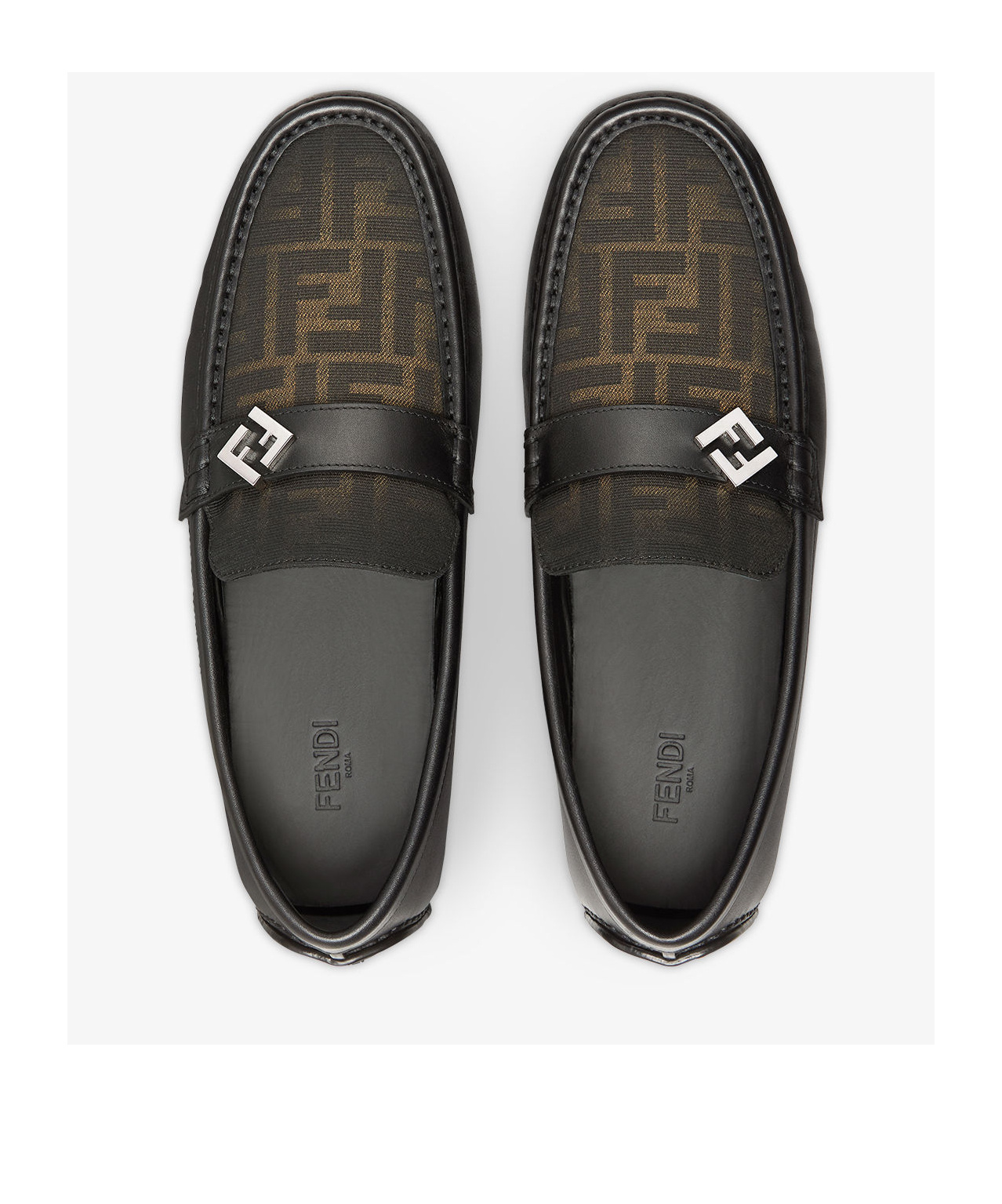 Fendi Round Toe Textured Leather Loafers In Black
