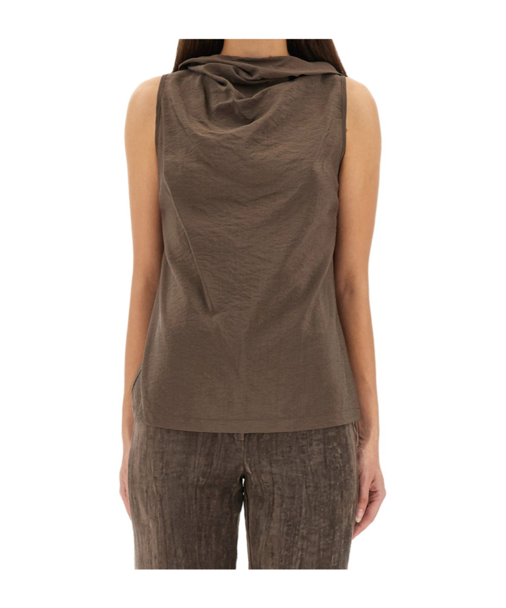 Alysi Pleated Detail Top In Brown