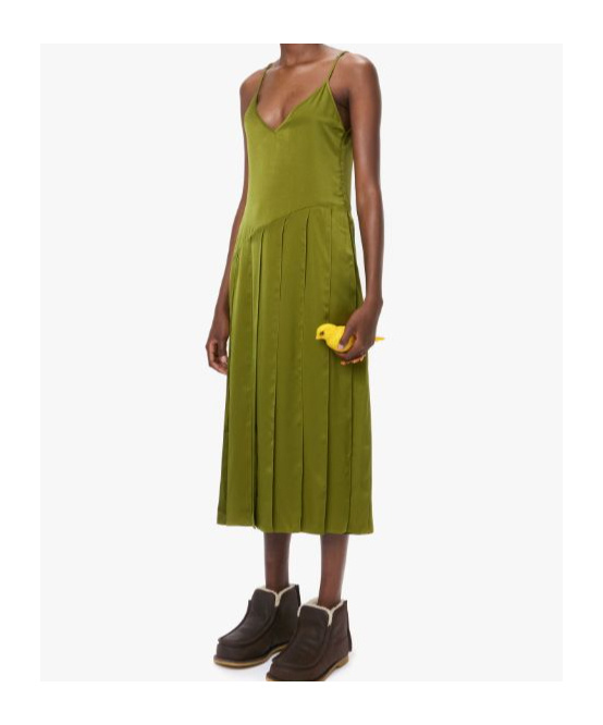 Jw Anderson Pleated Crepe De Chine Midi Dress In Green