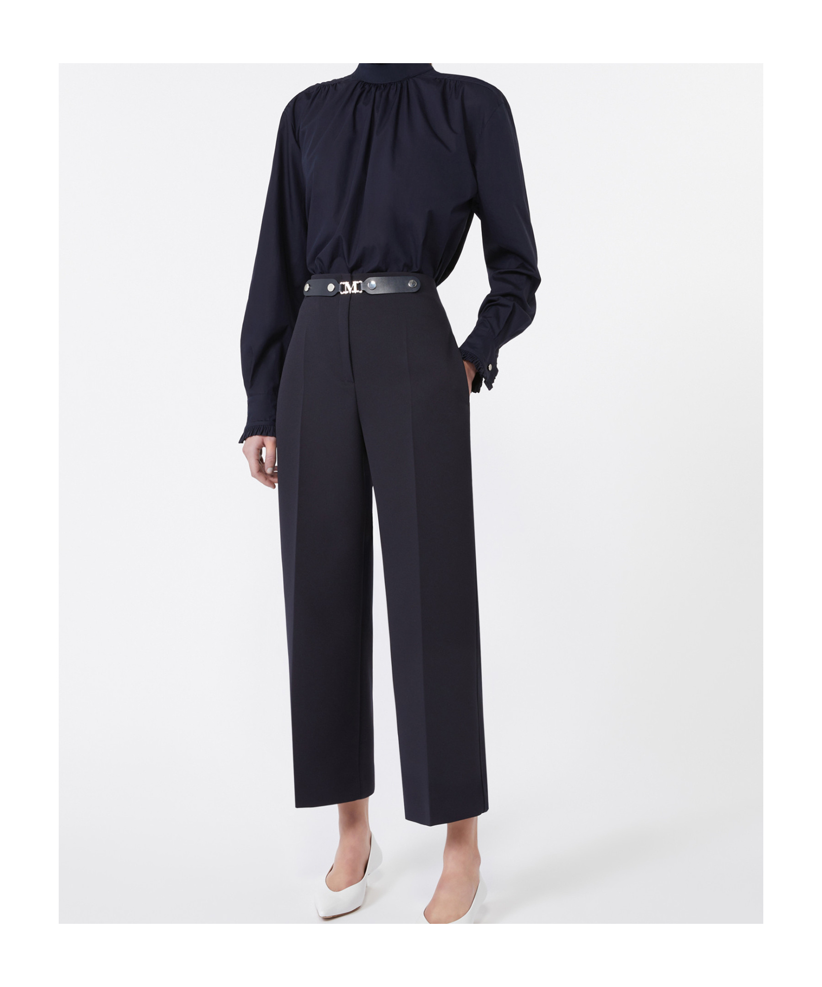 Max Mara Washed Fabric Cropped Trousers In Black