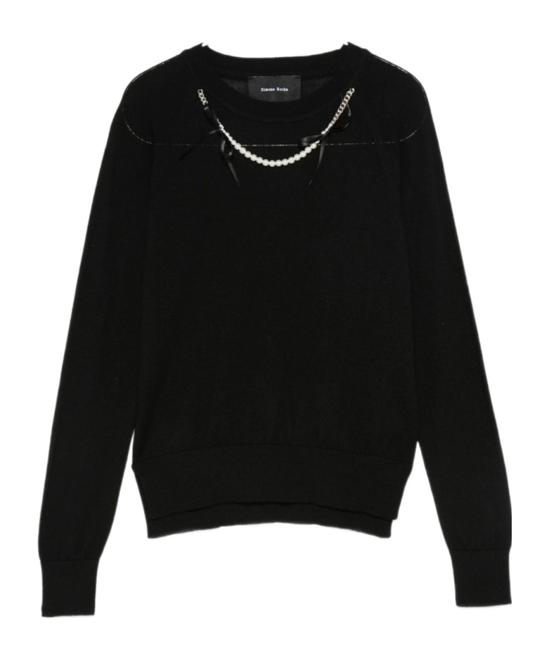 Simone Rocha Black Classic Long Sleeve Fine Knit Sweater In Black